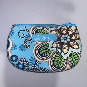 Vera Bradley Light Blue Floral Patterned ID Card Case Zipper Keychain Pouch